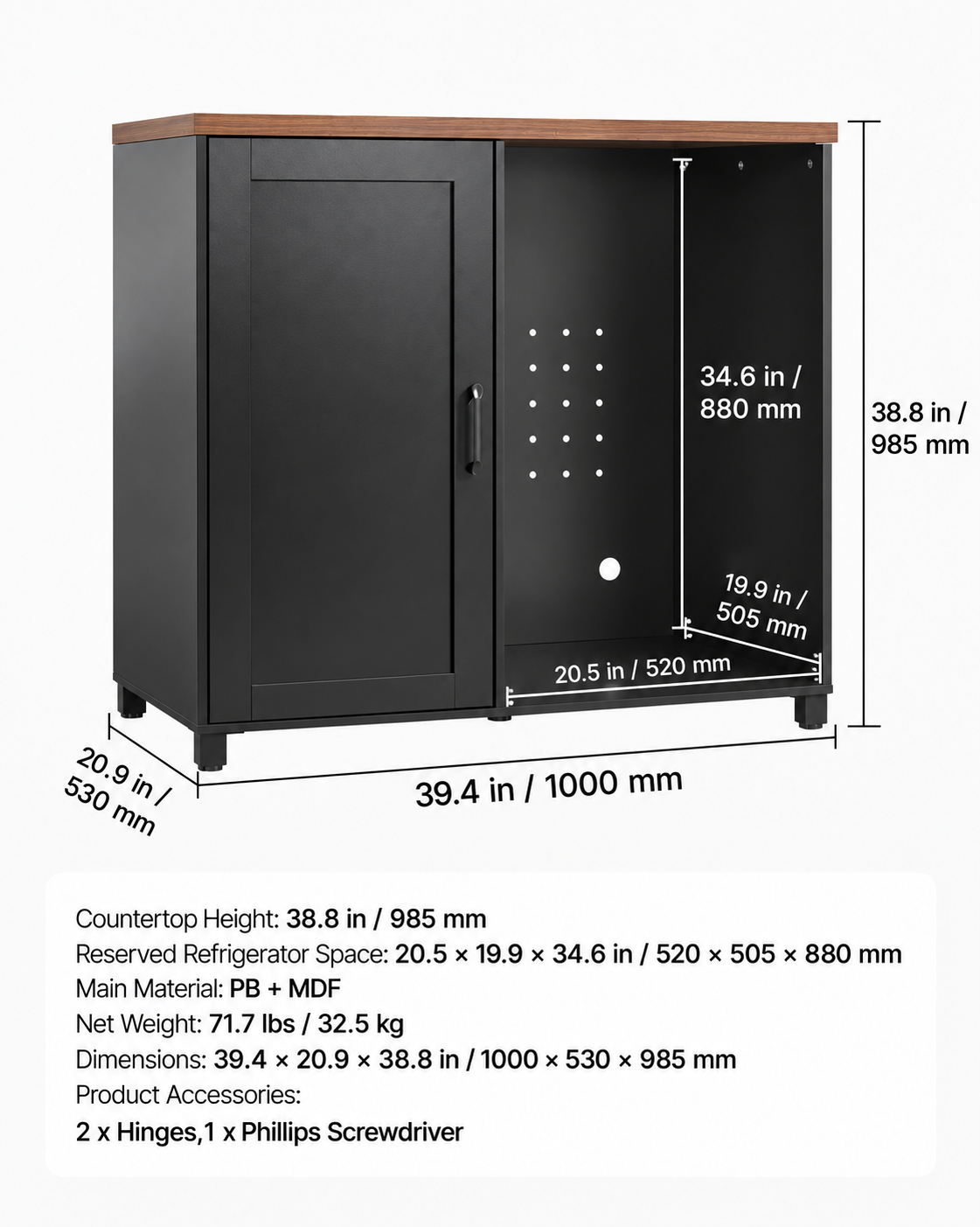 Coffee Bar Cabinet with Mini Fridge Space, Adjustable Shelves & Storage – 39.4-Inch Beverage Station