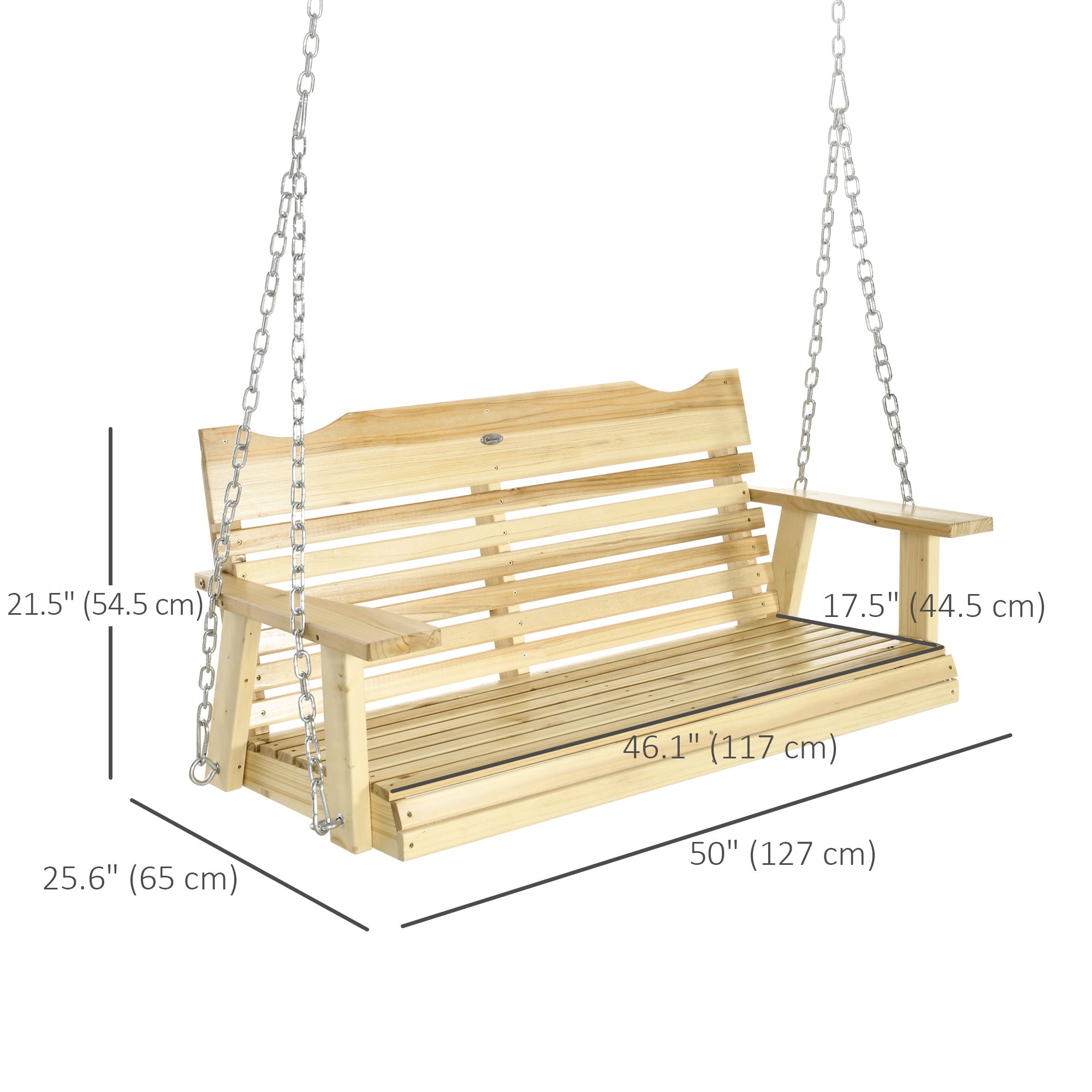 Outsunny 2-Seater Porch Swing, Patio Swing Bench with Adjustable Hanging Chains for Deck, Patio, Garden, Backyard, Natural Wood 