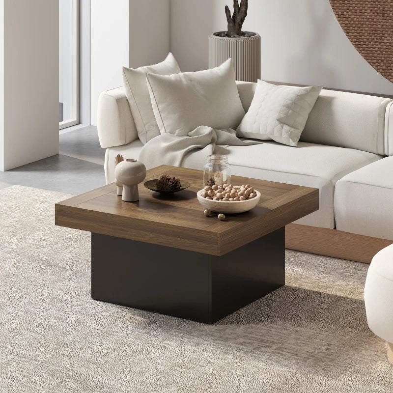 Square Coffee Table with 16-Colour LED Lights, 35-inch Modern Center Table for Living Room, Walnut
