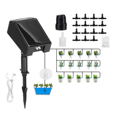 Automatic Solar Powered Drip Irrigation System Kit Rechargeable Plant Programmable Watering Timer Device Up to 15 Plants For Indoor Outdoor Patio Gard 