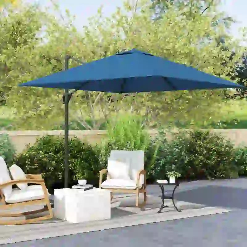 8'x8' Square Patio Hanging Offset Umbrella, Outdoor Cantilever Parasol w/ Cross Base, Navy Blue