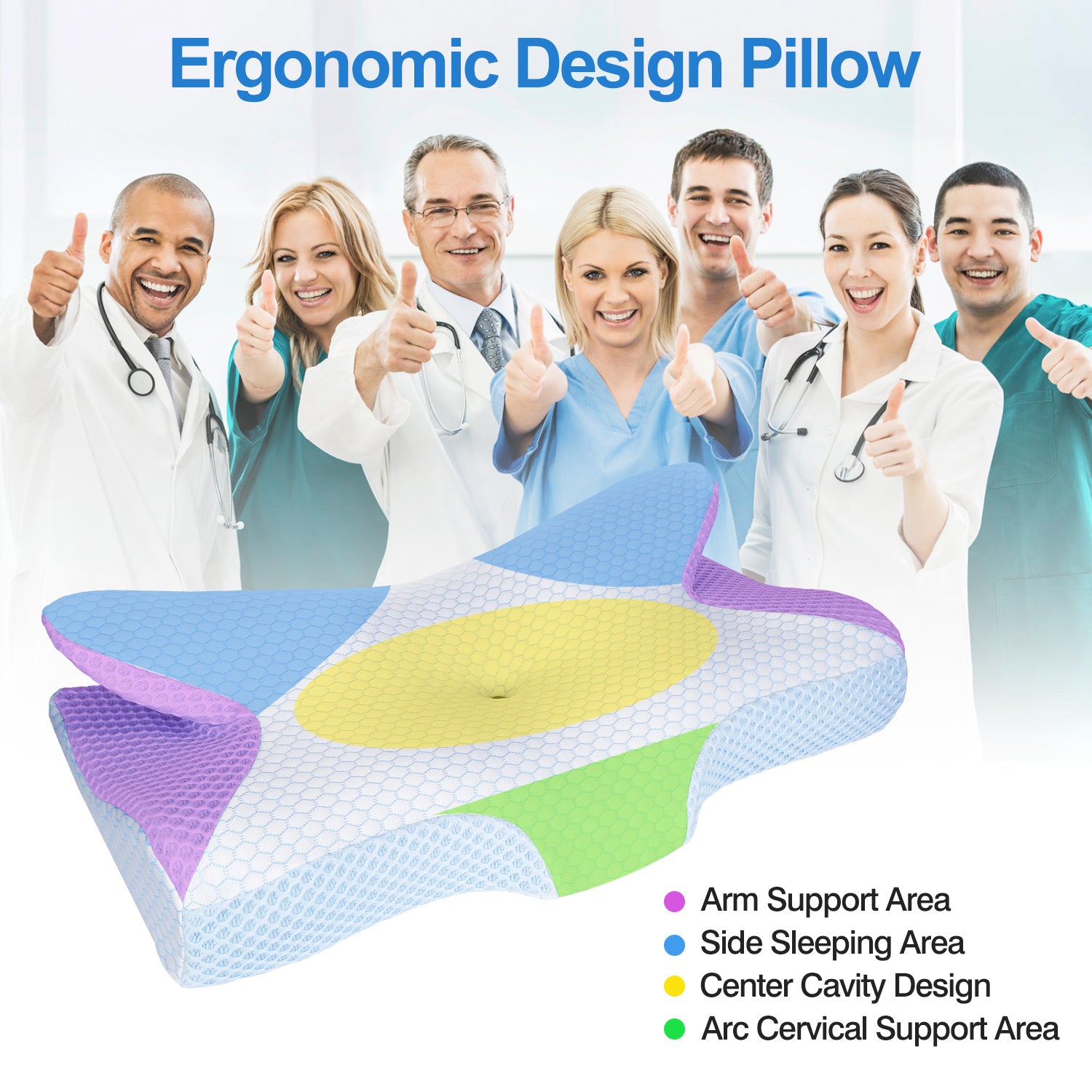 2Pcs Memory Foam Pillow Neck Support Pillow for Pain Relief Sleeping Ergonomic Contour Orthopedic Support Side Back Stomach Sleeper