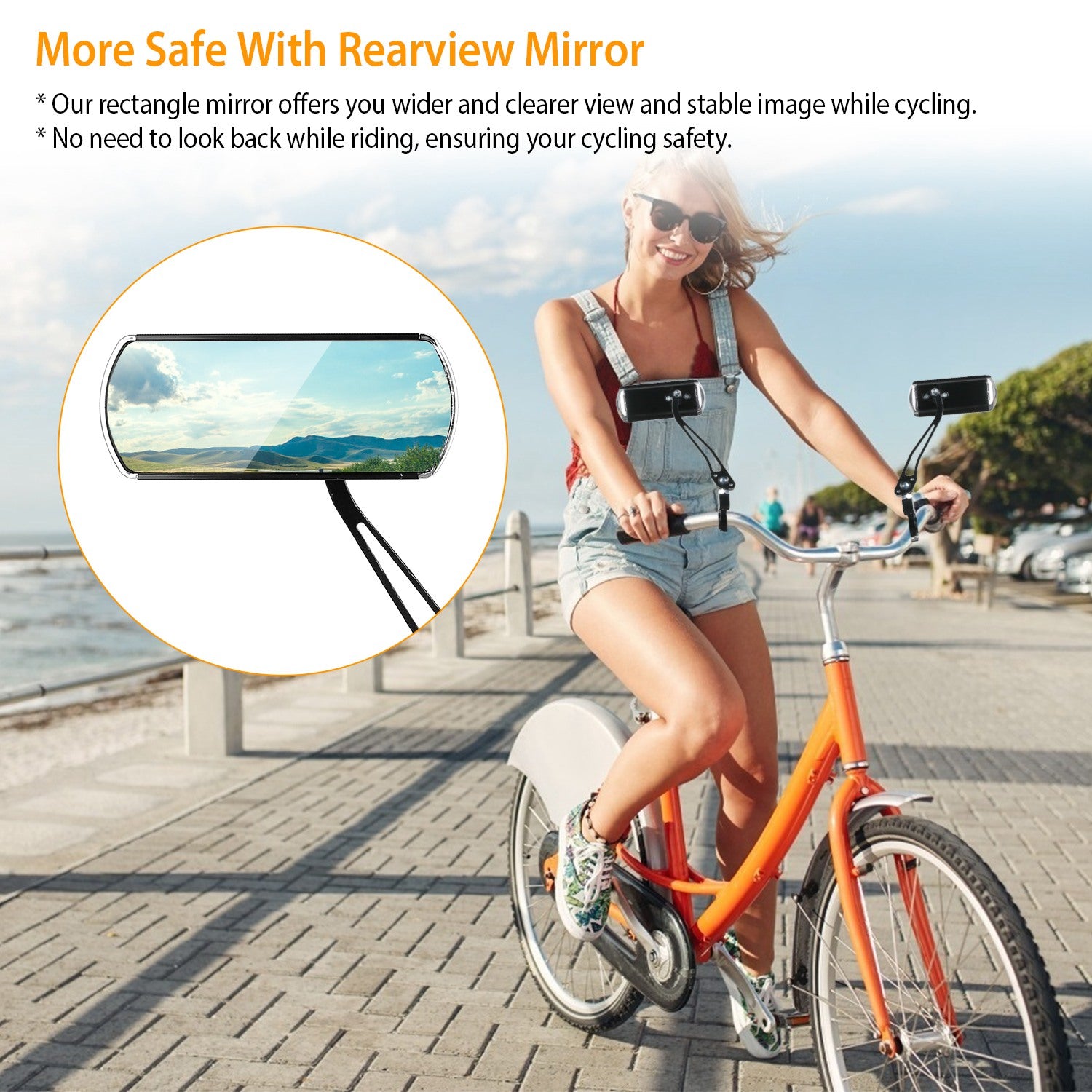 1 Pair Handlebar Bike Mirrors Adjustable 360° Rotatable Safe Rearview Bicycle Mirror Scratch Resistant Rectangular Bike Mirror For Mountain Bike Road