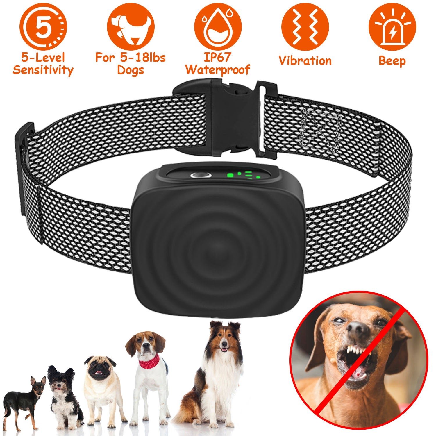 Anti Bark Dog Collar for Small Dogs No Shock Dog Training Collar Automatic Barking Stopper Terminator Waterproof USB Rechargeable