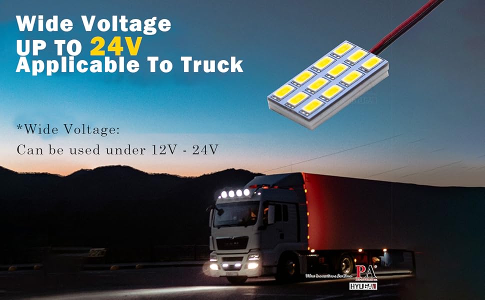 HYUGA 2x 12SMD 5630 White 6500K LED Panel Dome Board Light Auto Car Interior Bulb DC 12V-24V With T10 / BA9S / Festoon Adapters 