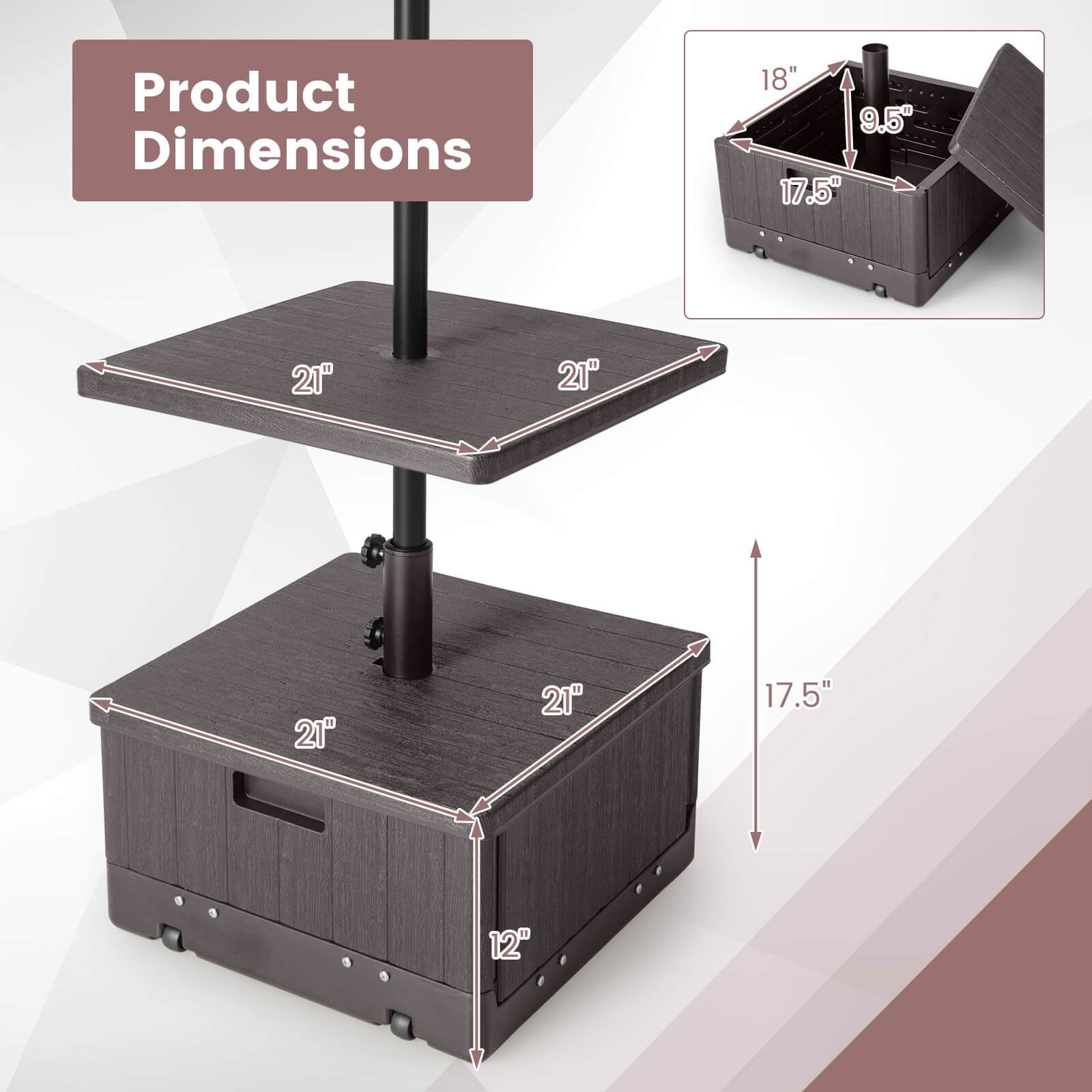 Multigot Patio 175lbs Fillable Umbrella Base w/Table Tray Wheeled 3-in-1 Stand Outdoor 