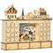 Christmas Advent Calendar, Light Up Table Xmas Wooden Store Holiday Decoration with Countdown Drawer, Village, for Kids and Adults, Natural