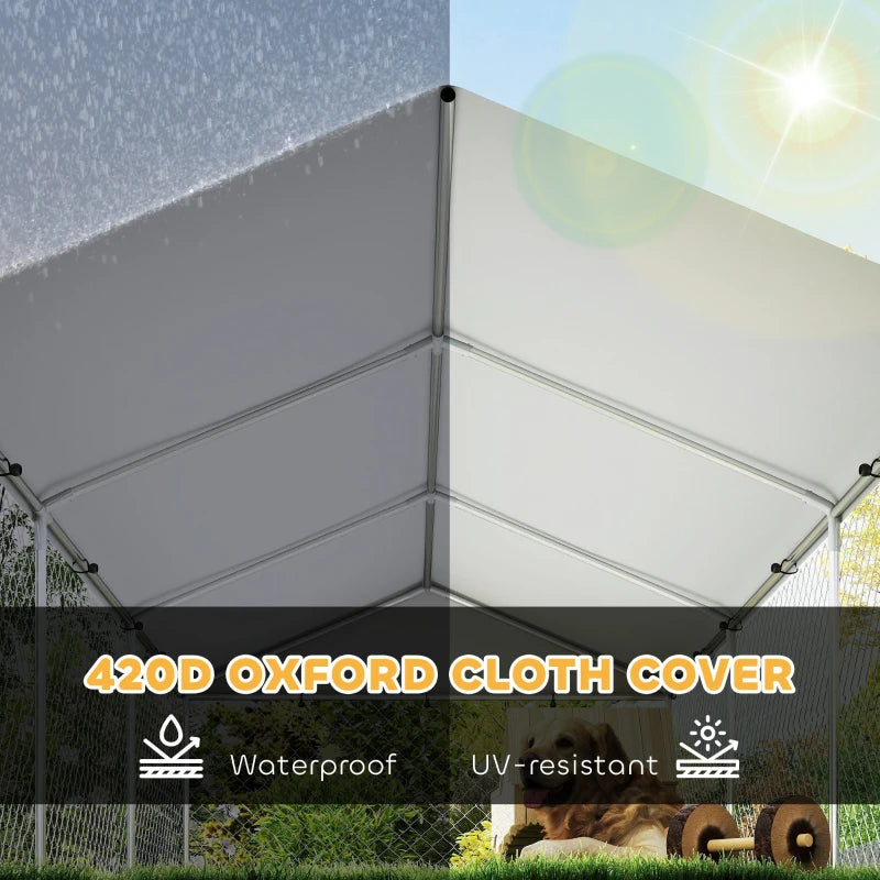 Outdoor Dog Run w/ Adjustable & Rotating Bowls, Water-Resistant UV-Resistant Cover, Secure Lock, 19.7' x 7.5' x 5.2'