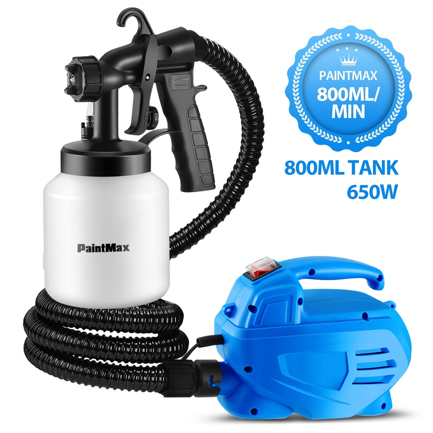 800ML Paint Spray Painter 650W Paint Sprayer Machine 800ML/Min Output HVLP Oil Primer Water Sprayer w/ 3 Spraying Patterns Motor Strap Detachable Cont