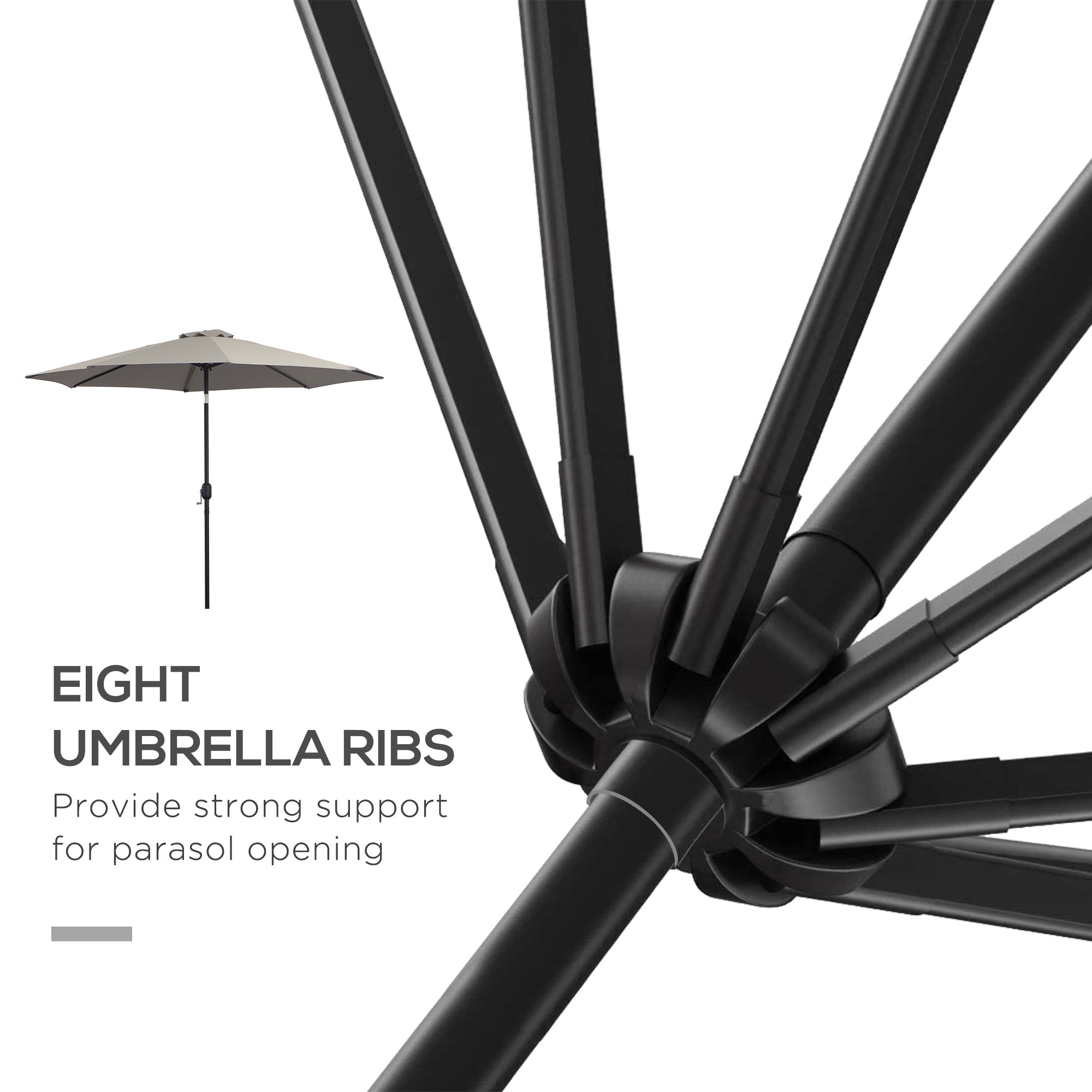 Outsunny 10'x 8' Steel Frame Round Market Patio Sun Umbrella Garden Parasol Outdoor Sunshade Canopy (Light Grey) 
