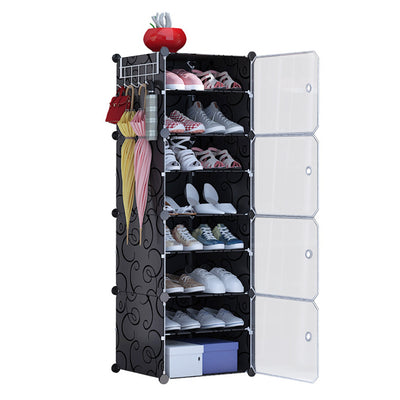 8-Tier Shoe Rack Organizer Stackable Free Standing Shoe Storage Shelf Plastic Shoe Cabinet Tower with Transparent Doors for Heels Boots Slippers Entry 