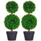 Artificial Boxwood Topiary Tree Set of 2, Faux Boxwood Ball Trees in Pot, Fake Plant for Indoor Outdoor Decor, Green