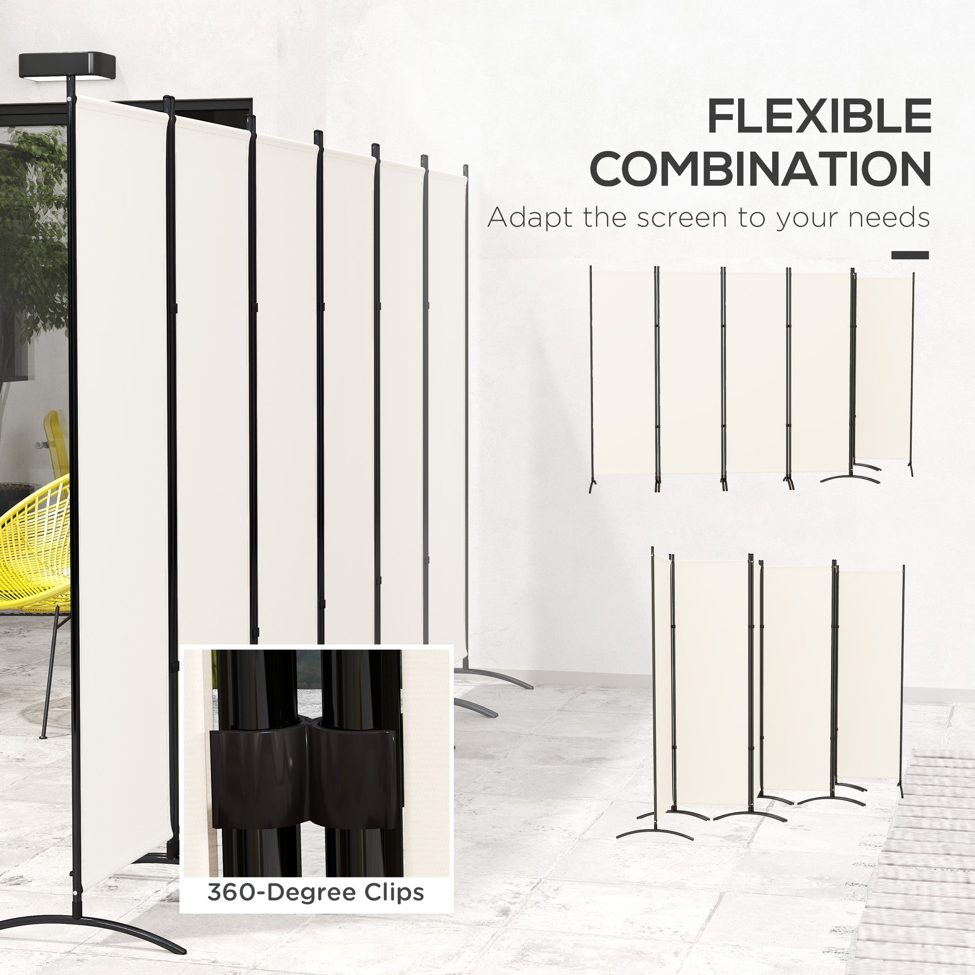 Outsunny 6 Panel Folding Room Divider, UV30+ Privacy Screen, Indoor Outdoor Privacy Panel with Stable Base, Beige 