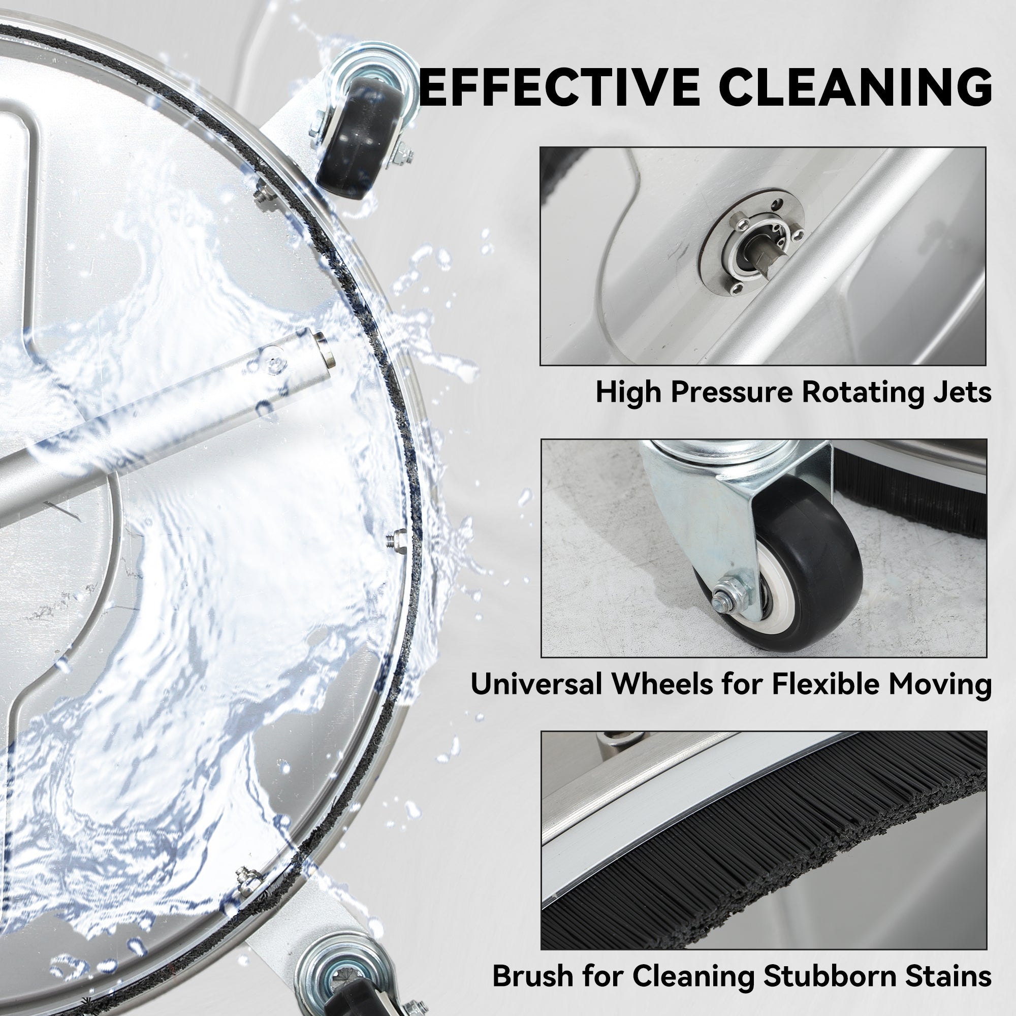 Outsunny 18" Pressure Washer Surface Cleaner with 4 Wheels, Stainless Steel Power Washer Surface Cleaner with 1/4" Quick Connector, 2 Handles, 3600 PSI, Silver 