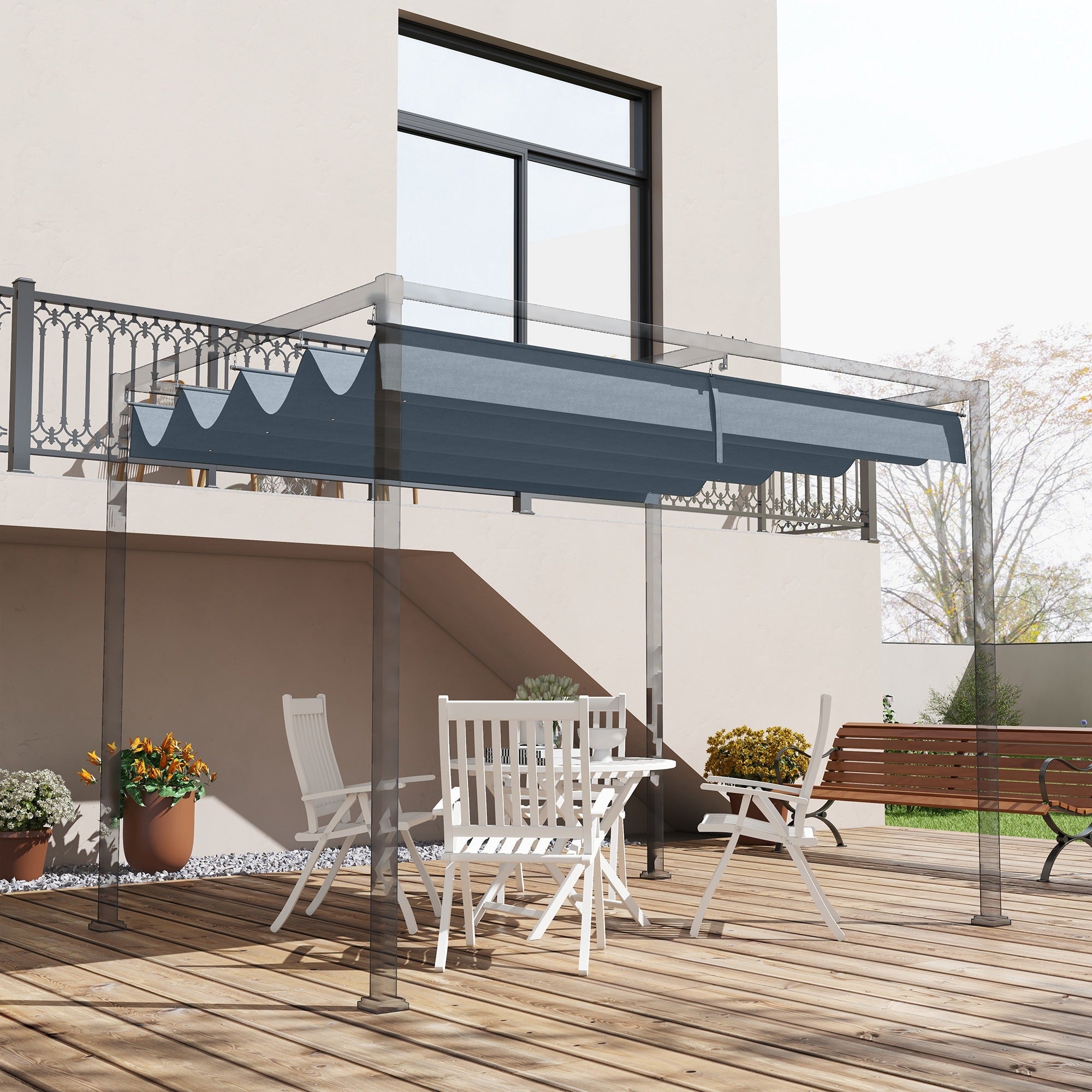 Outsunny Pergola Canopy, Retractable Sun Shade Cover for 9.8' x 7.1' Pergola, UV30+ Protected, Dark Grey 