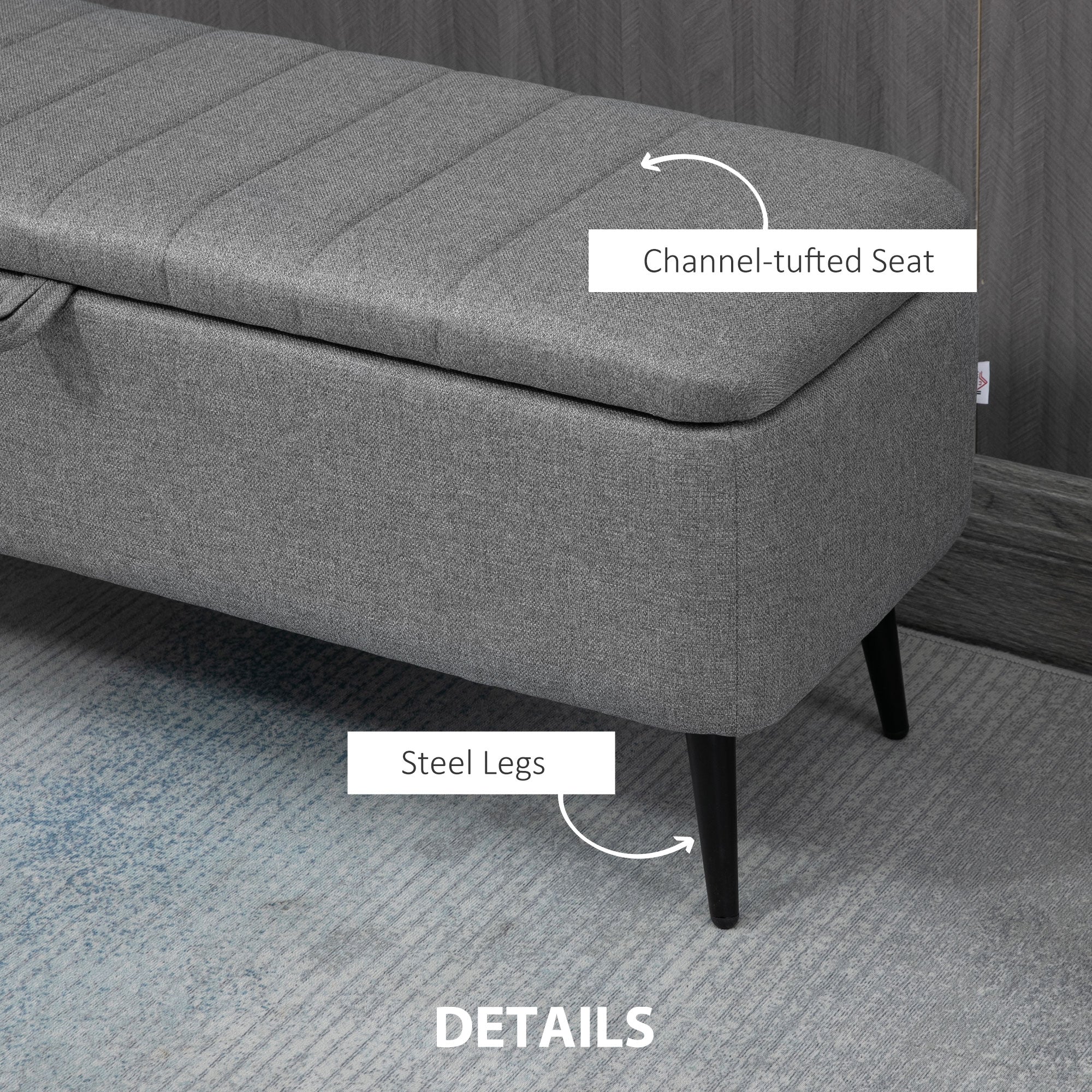 HOMCOM Linen Upholstered Ottoman: 40" Storage Bench with Sturdy Steel Legs for Living Spaces 
