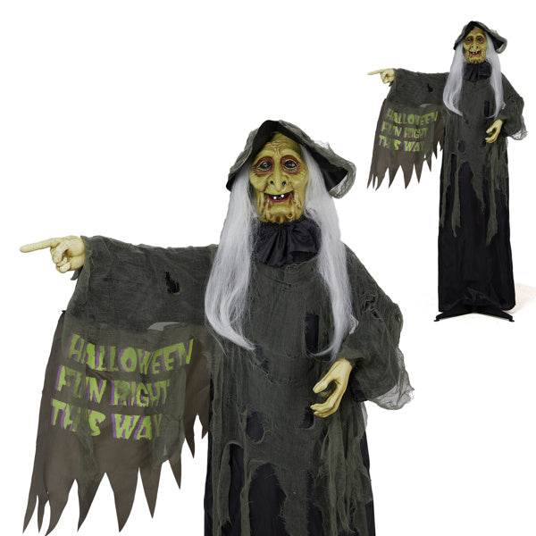 6ft Eye Red Light Vibration Witch Sound Voice Control, Standing Guiding Witch, Battery Model - Batteries Not Included, Halloween Standing Decoration 