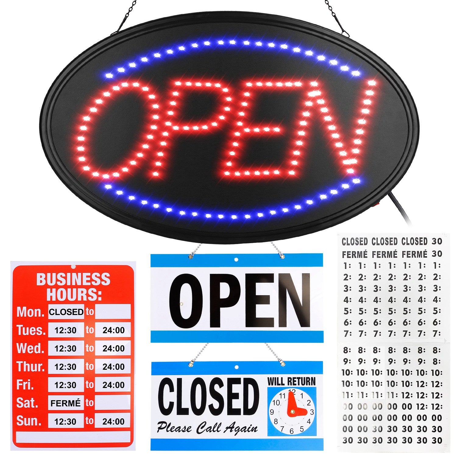 LED Open Sign 22.64x13.78In Business Neon Open Sign Advertisement Board with Steady Flashing Modes Business Hours and Open Closed Sign