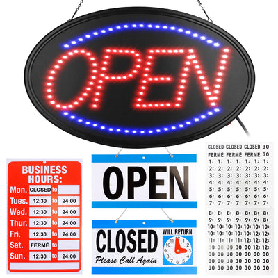 LED Open Sign 22.64x13.78In Business Neon Open Sign Advertisement Board with Steady Flashing Modes Business Hours and Open Closed Sign 