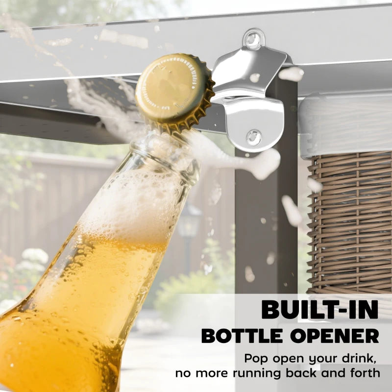 Outdoor Grill Cart with Steel top, Pizza Oven Stand with Cabinet, Spice Rack, Towel Holder, Bottle Opener, Brown