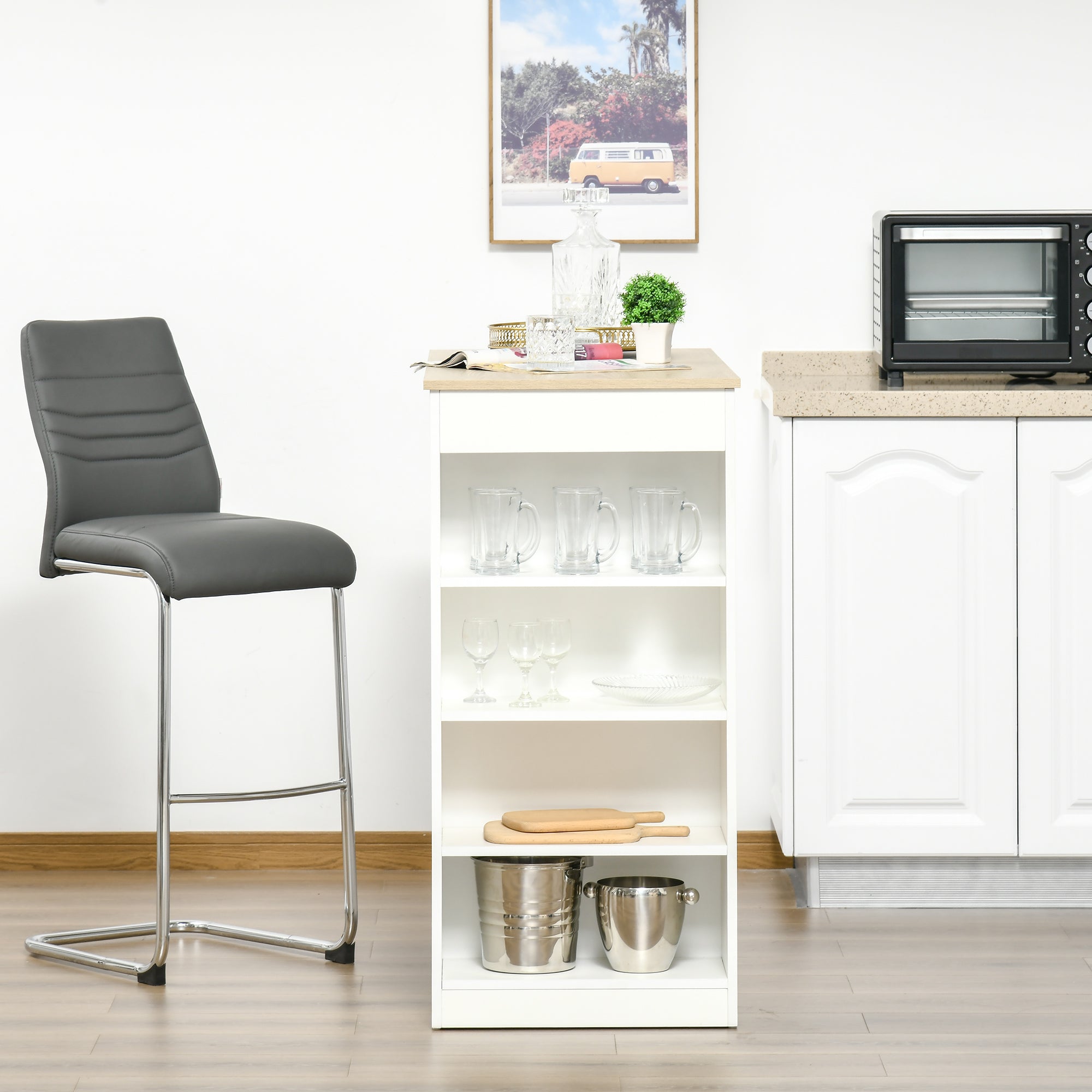 HOMCOM Bar Table, High Top Pub Table with 4 Storage Shelves, Modern Bar Height Table for Home Bar, Kitchen, Natural 
