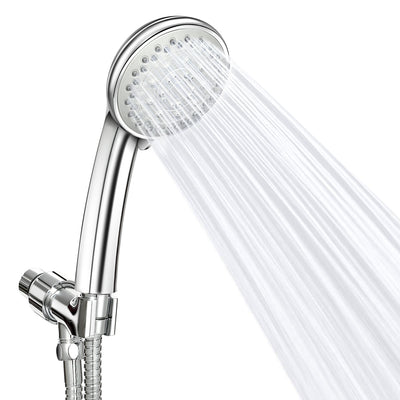 iMounTEK Handheld Shower Head Stainless High Pressure 5 Spray Settings Massage Spa Showerhead Chrome Face with Check Valve 5ft Steel Hose Adjustable A 