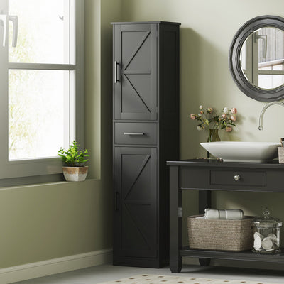67" Tall Bathroom Storage Cabinet Narrow Bathroom Cabinet Black 