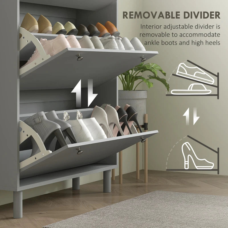 Entryway Shoe Storage Small Modern Flip-Flop Shoe Cabinet with 3 Flip Drawers Adjustable Shelves for 24 Pairs of Shoes, Grey