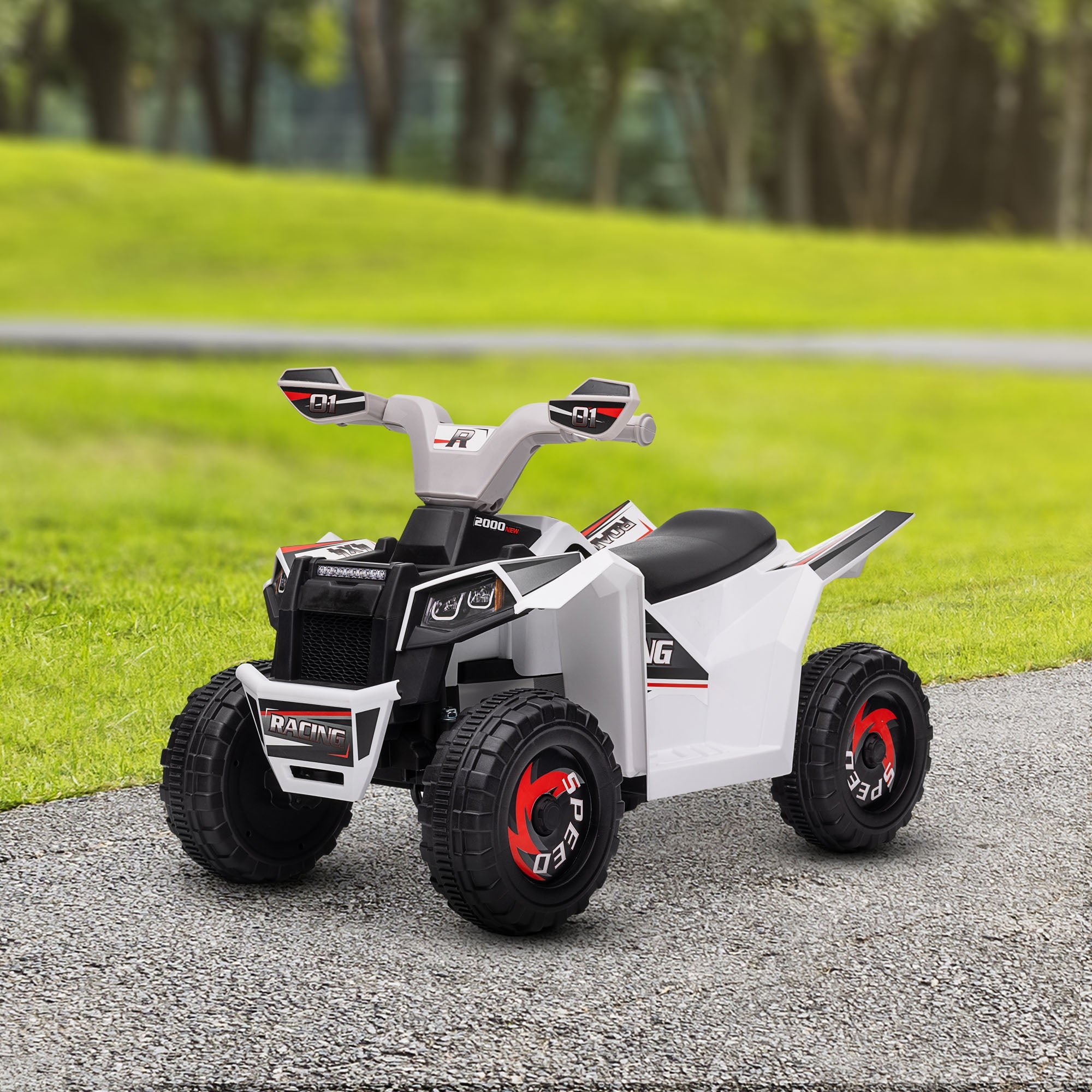 Aosom 6V Quad Kids Electric Car with Wear-resistant Wheels, for Boys and Girls Aged 18-36 Months, White 