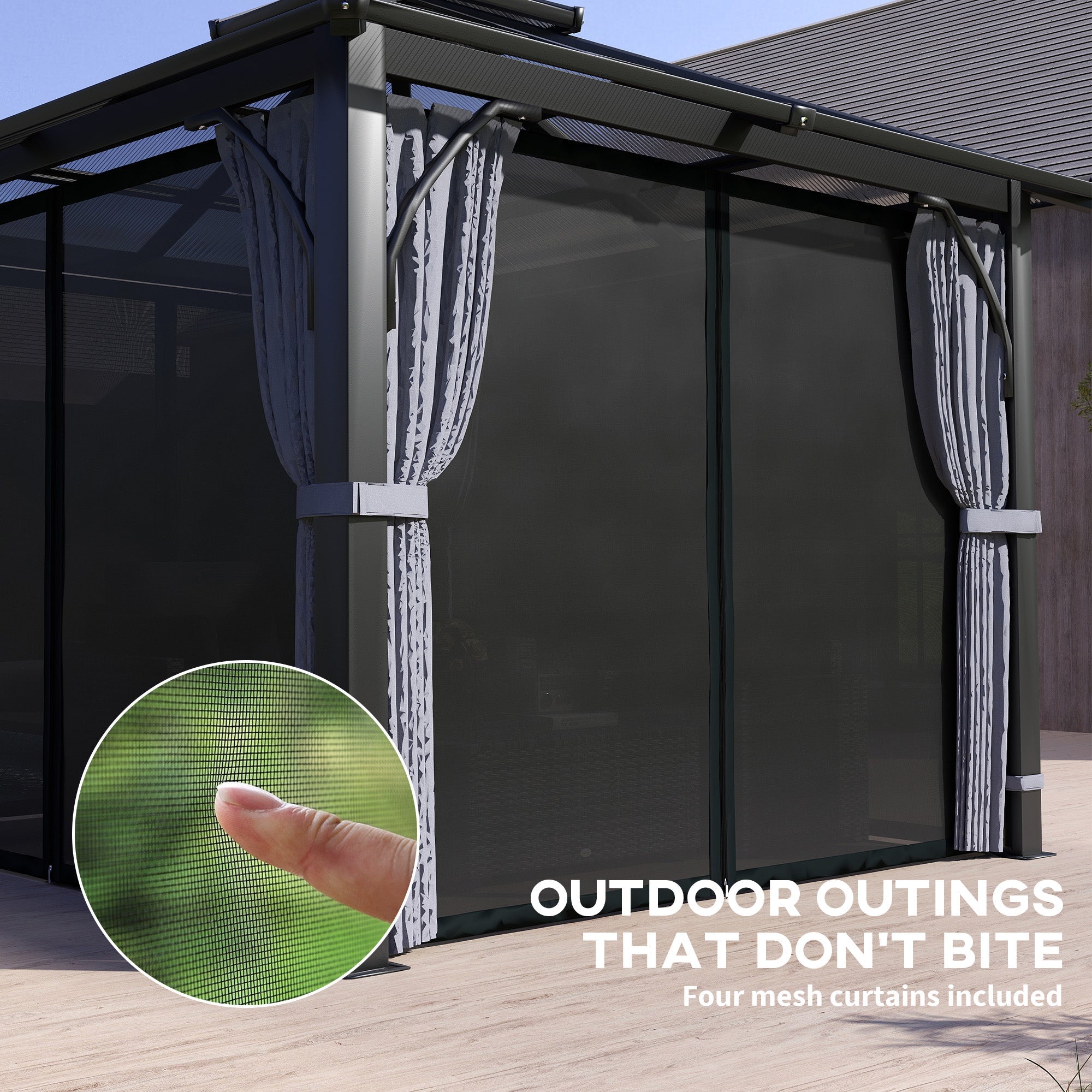 Outsunny 10' x 10' Hardtop Gazebo with 7mm Double Polycarbonate Roof, Outdoor Gazebo with Netting and Curtains 