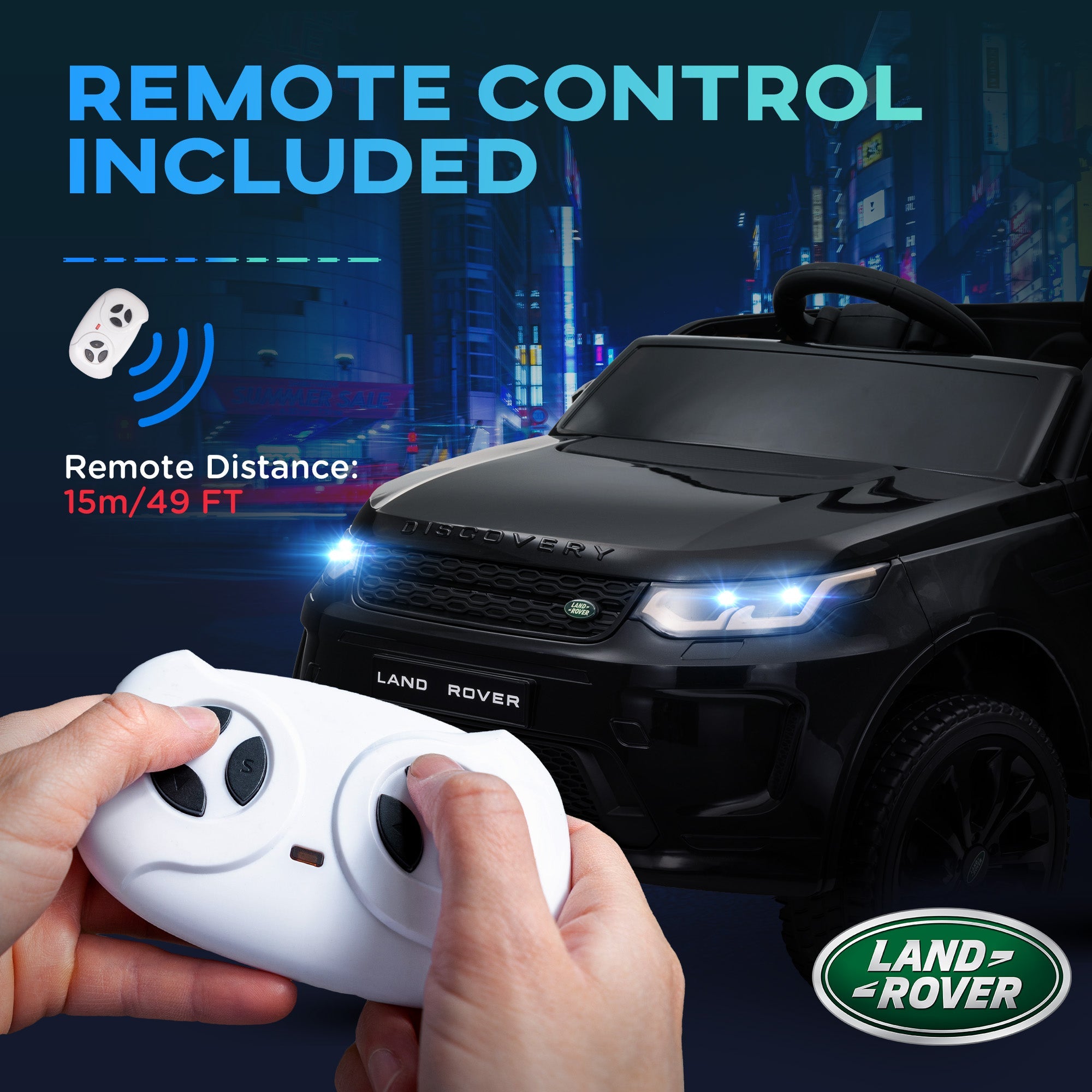 Qaba Land Rover Discovery Sport Licensed 12V Ride on Car w/ Remote, Soft Start, LED Lights, Music Horn, Black 