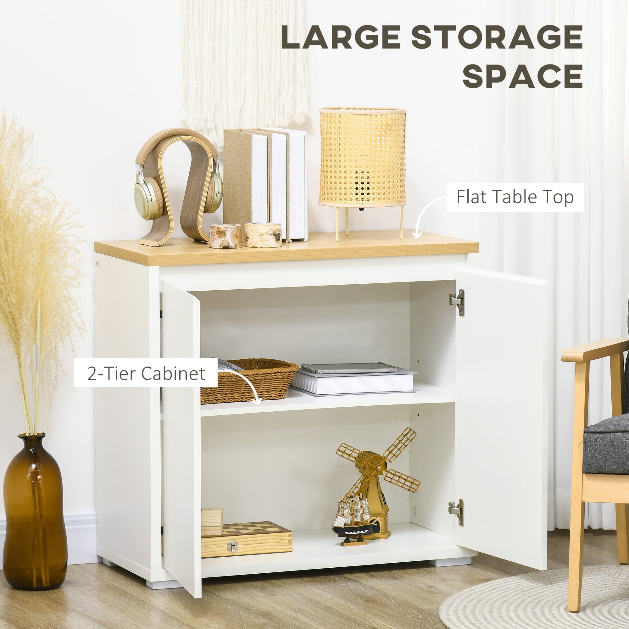 HOMCOM Classic White Buffet Table: Elegant Sideboard with Double Doors & Adjustable Shelf for Living Rooms & Entryways 