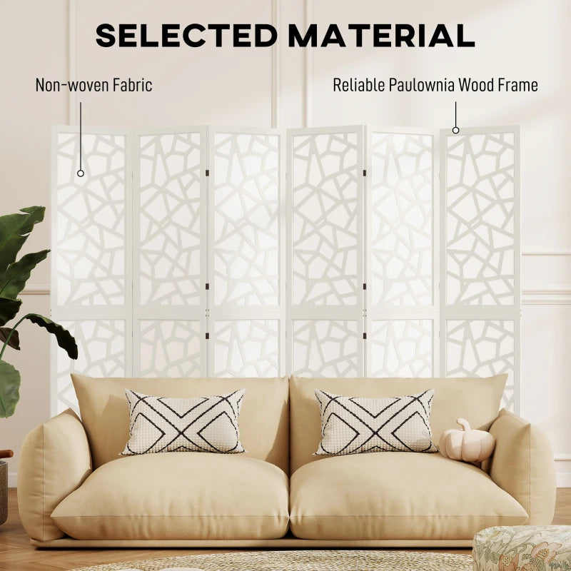 6 Panel Room Divider, 5.6 FT Lightweight Folding Privacy Screen with Geometric Pattern for Living Room, Bedroom, White
