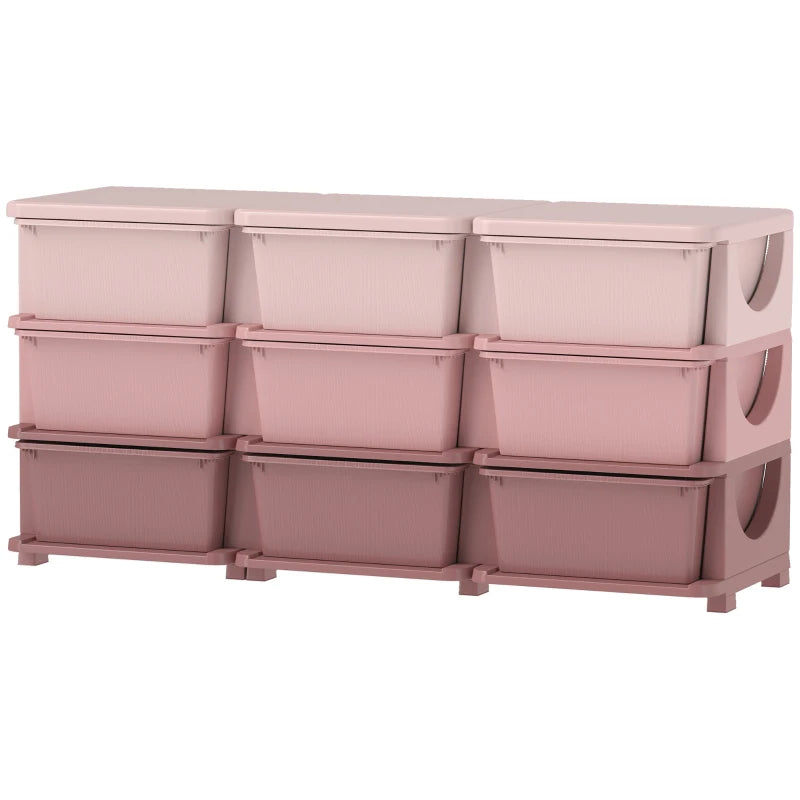 Qaba 3 Tier Kids Toy Organizer and Storage Bins with 9 Plastic Drawers, Pink
