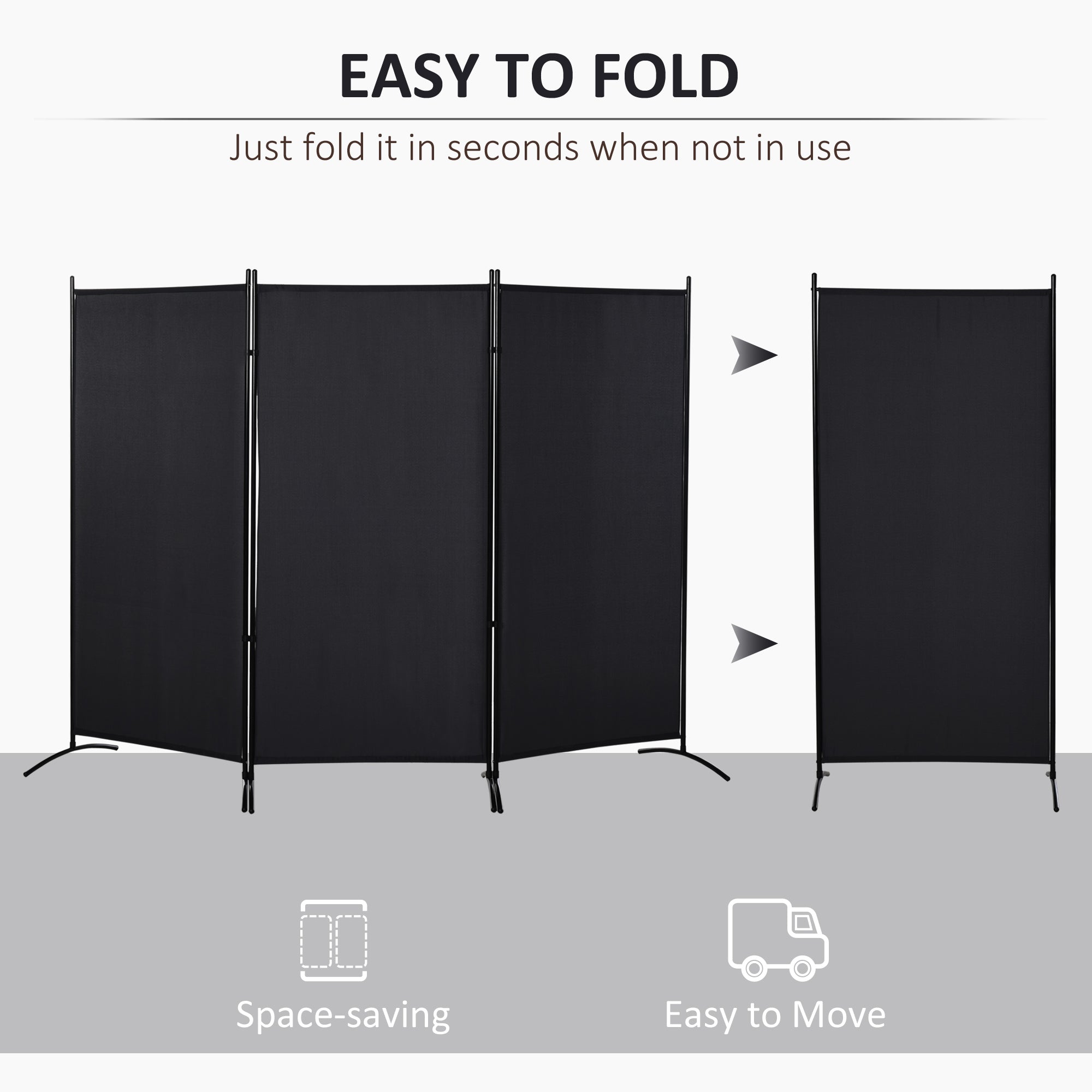 HOMCOM Charcoal Chic: 6' 3-Panel Double Hinged Folding Wall Privacy Screen for Indoor Home Office, Charcoal Grey Finish 
