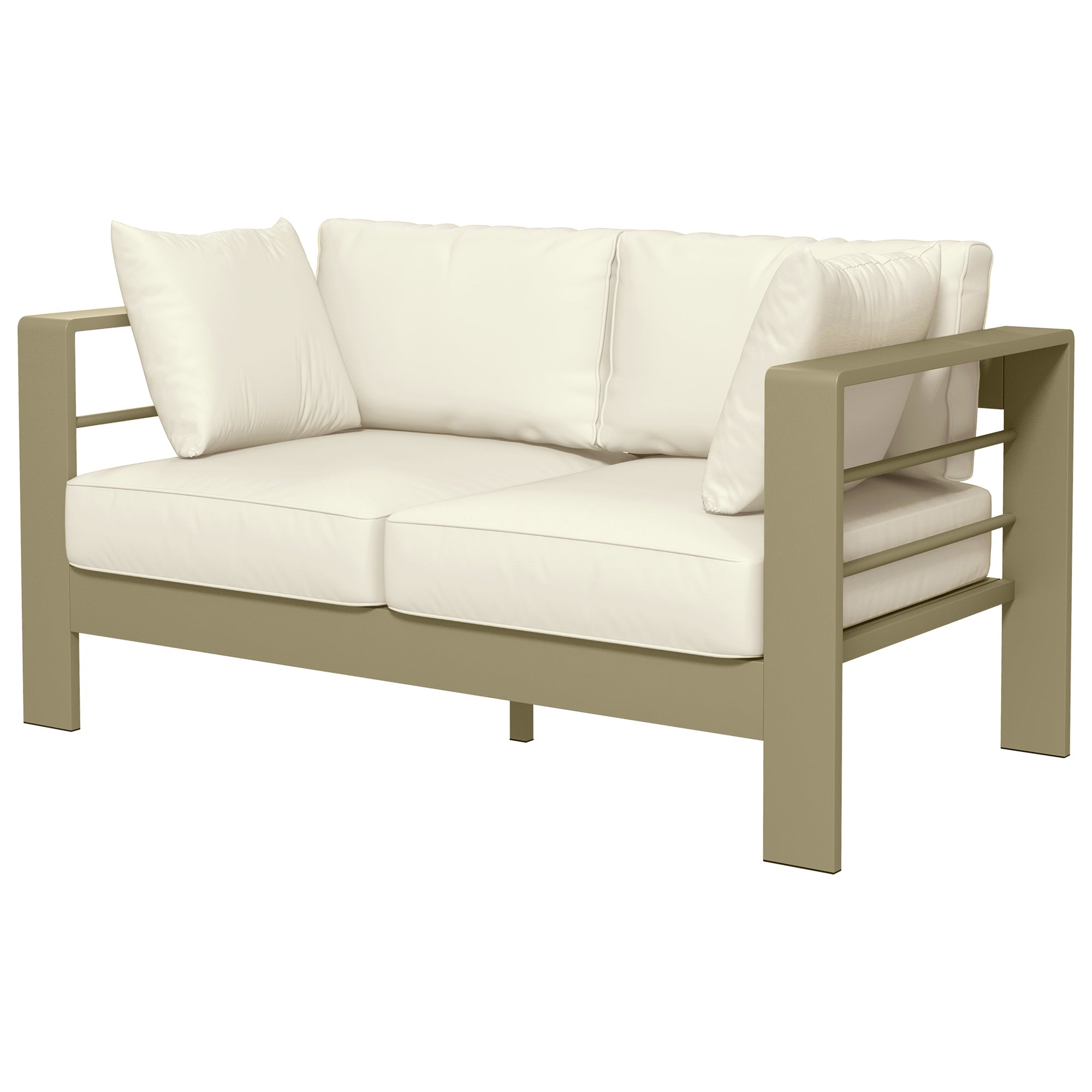 Outsunny Patio Loveseat Outdoor 2-Seater Garden Sofa with Cushions Wide Armrests Cream White 