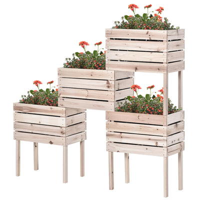 Outsunny 4PCS Wooden Planter Raised Garden Beds Kits Elevated Garden Beds for Flowers Vegetables, Outdoor Indoor Planting Box Container 