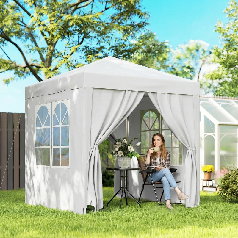 6.6'x6.6' Pop Up Canopy Tent with Sidewalls, Instant Sun Shelter Camping Gazebo with Carry Bag, White