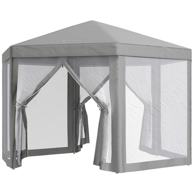 Outsunny Hexagon Party Tent, Patio Gazebo with Netting Mesh, Dark Grey 