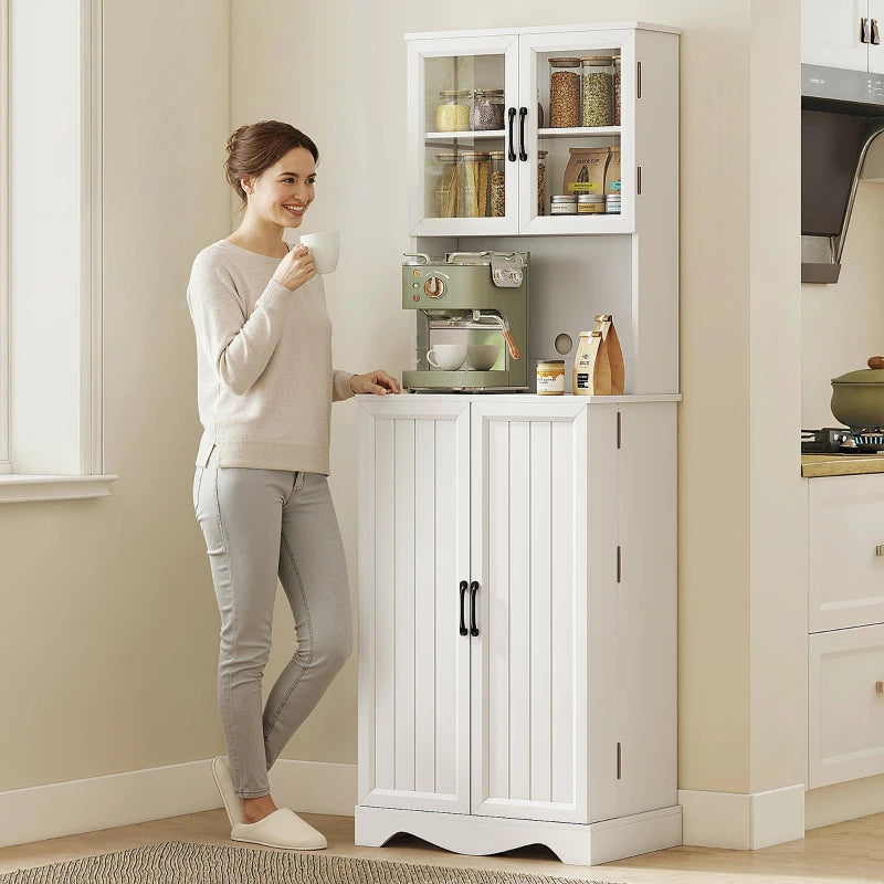 71" Kitchen Pantry Cabinet, Freestanding Kitchen Hutch with 8 Door Shelves, Adjustable Shelf and Acrylic Doors, White