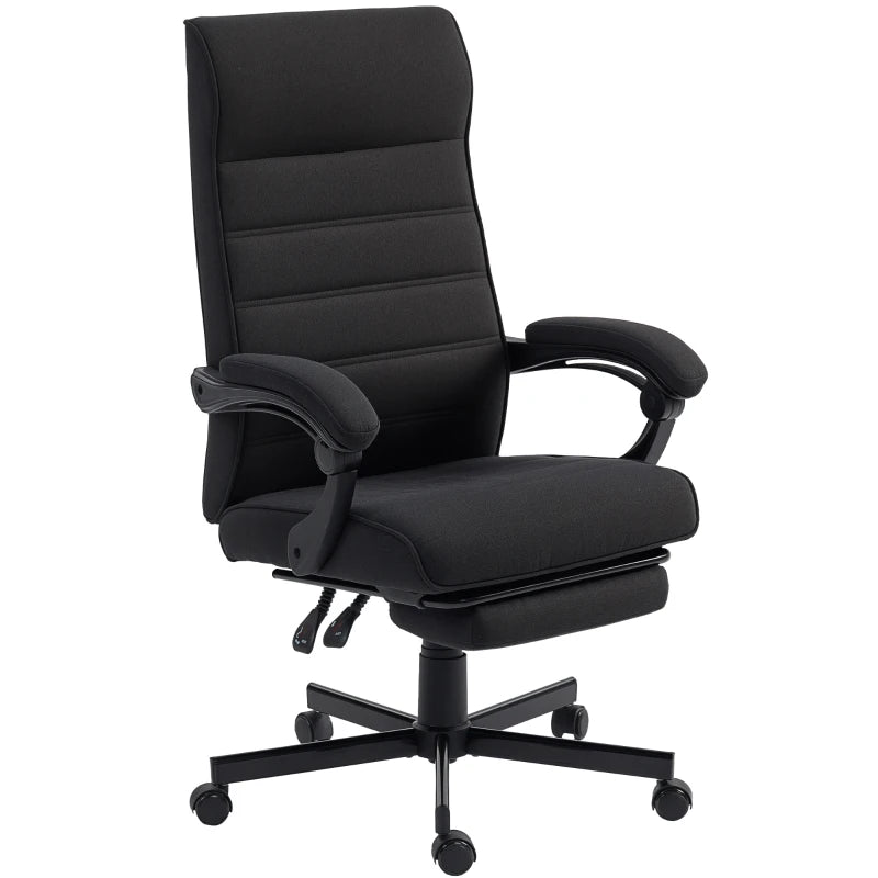 Office Chair, Linen High Back Desk Chair, Swivel Recliner with Adjustable Height, Footrest and Padded Armrest, Black