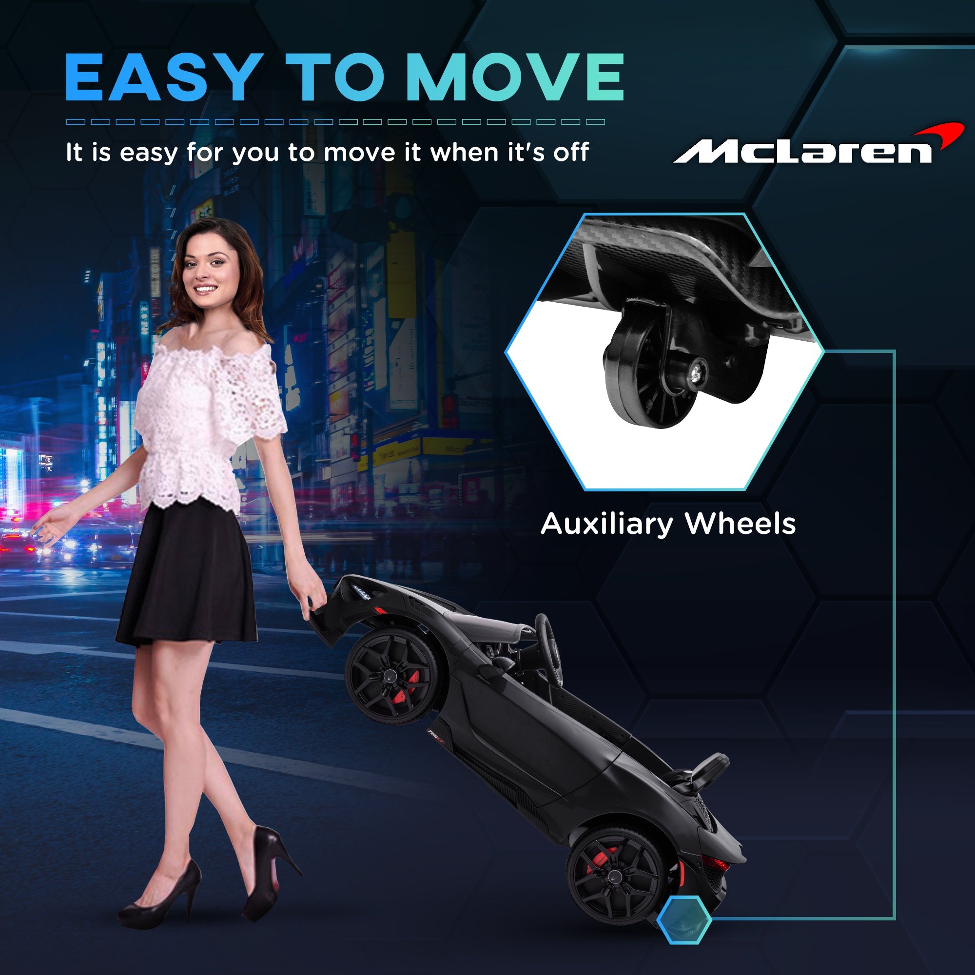 Qaba McLaren 765LT Licensed 12V Kids Electric Car w/ Scissor Doors, Training Wheels, Remote, Slow Start, Music Horn Black 