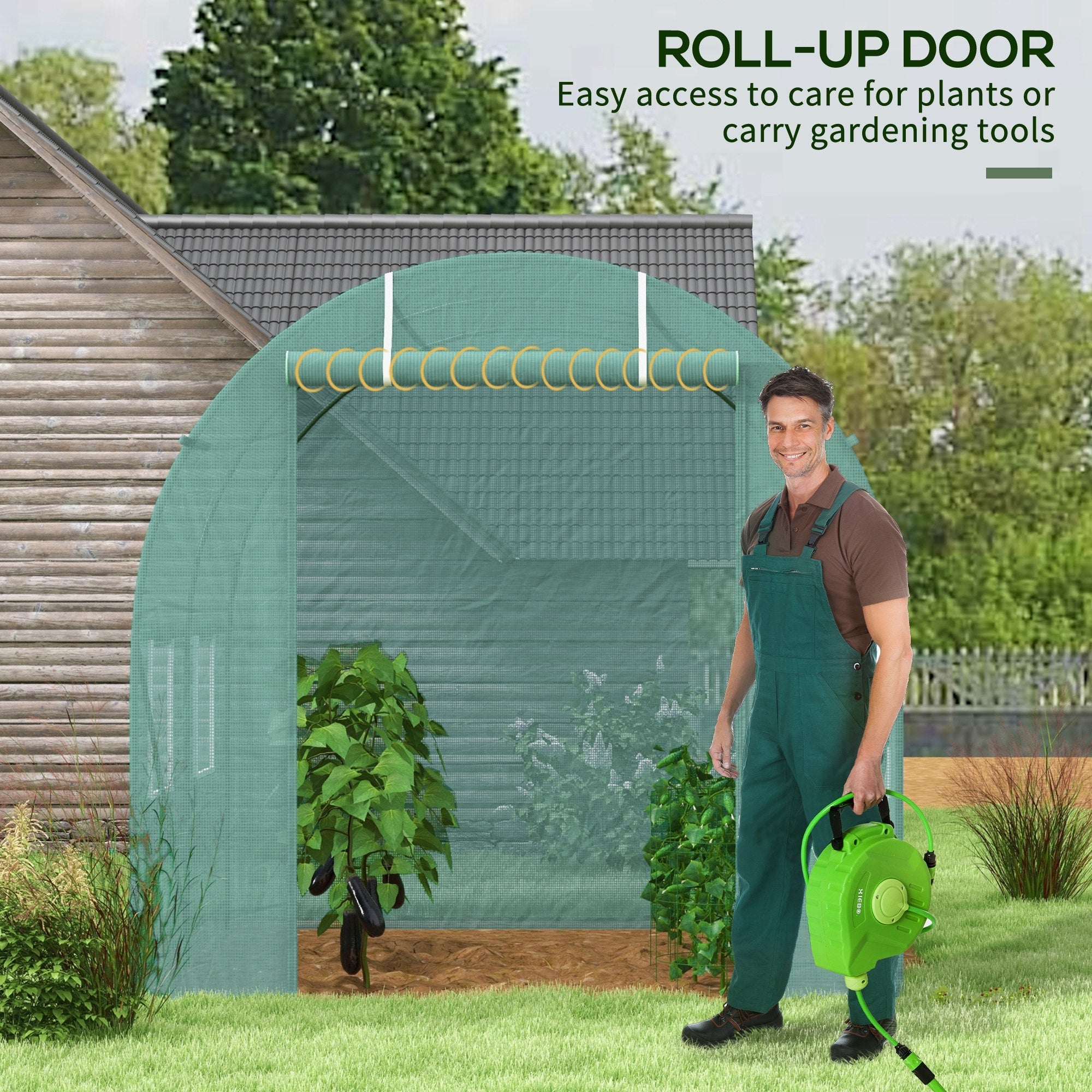Outsunny Walk-In Greenhouse: 8'x66'x66' Heavy Duty Outdoor Tunnel for Flower & Vegetable Growth, Roll Up Door 