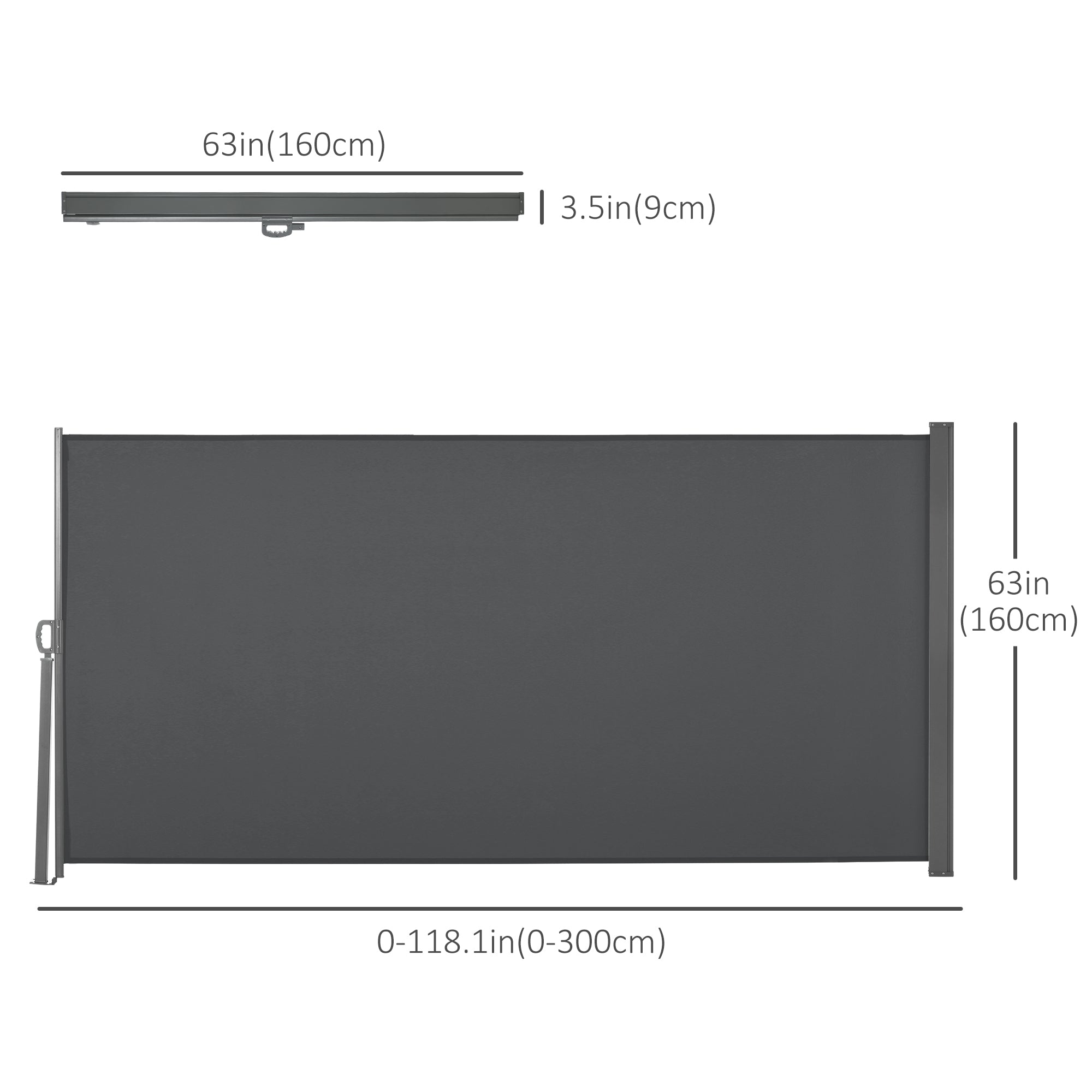 Outsunny 118" x 63" Retractable Side Awning Patio Outdoor Folding Privacy Screen with Resistance to UV Rays & Wind, Gray 