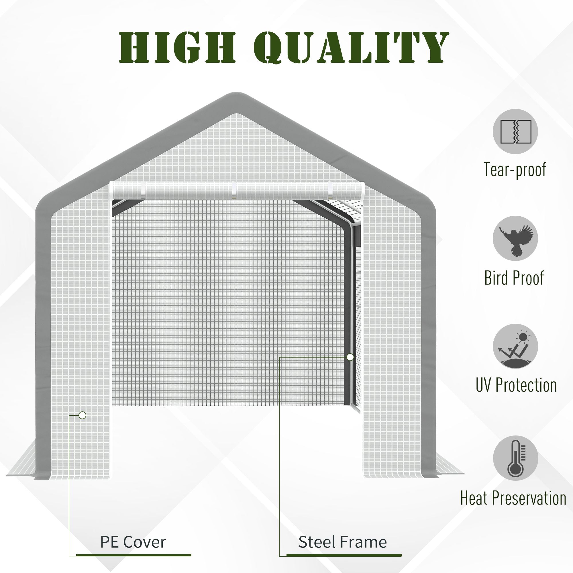 Outsunny Walk-in Greenhouse 20' x 10' x 9' with Roll Up Doors 6 Windows for Plant Protection Outdoor PE Cover White 