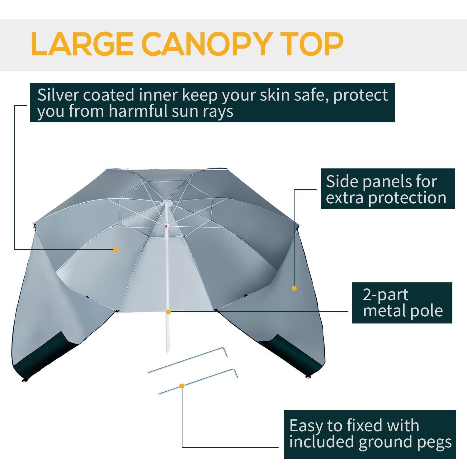 Outsunny 7.5FT 2-in-1 Umbrella Shelter with Carry Bag, Beach Sport Umbrella with Silver Coated UPF50+ UV Protection Dark Green 
