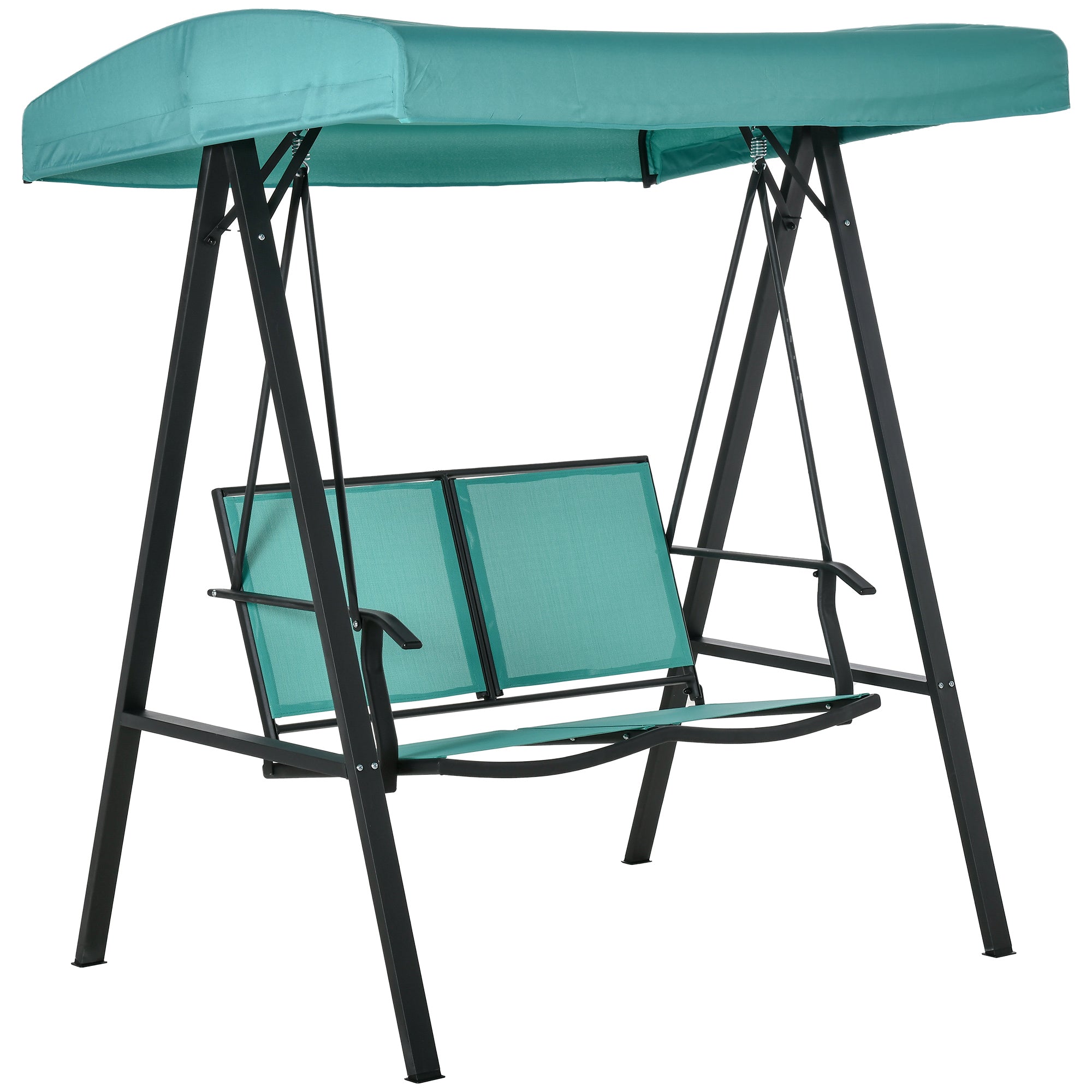Outsunny Outdoor 2-Person Patio Swing Chair Canopy with Adjustable Shade Mesh Seats Steel Frame Blue 