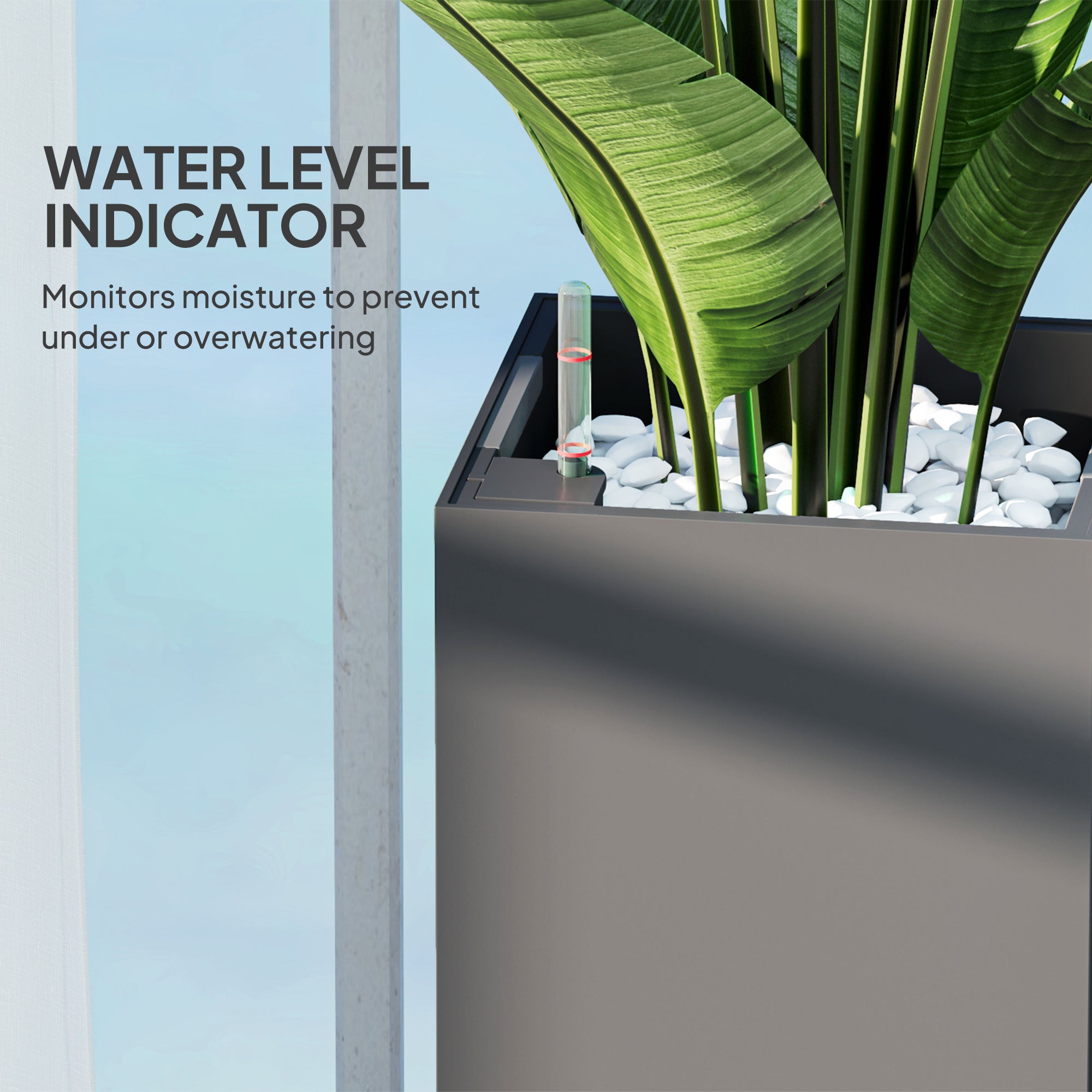 Outsunny 2 Pack Planter Box, 11 Inch Plastic Flower Pots with Water Level Indicator, Drainage Hole and Drain Plug, Dark Grey 
