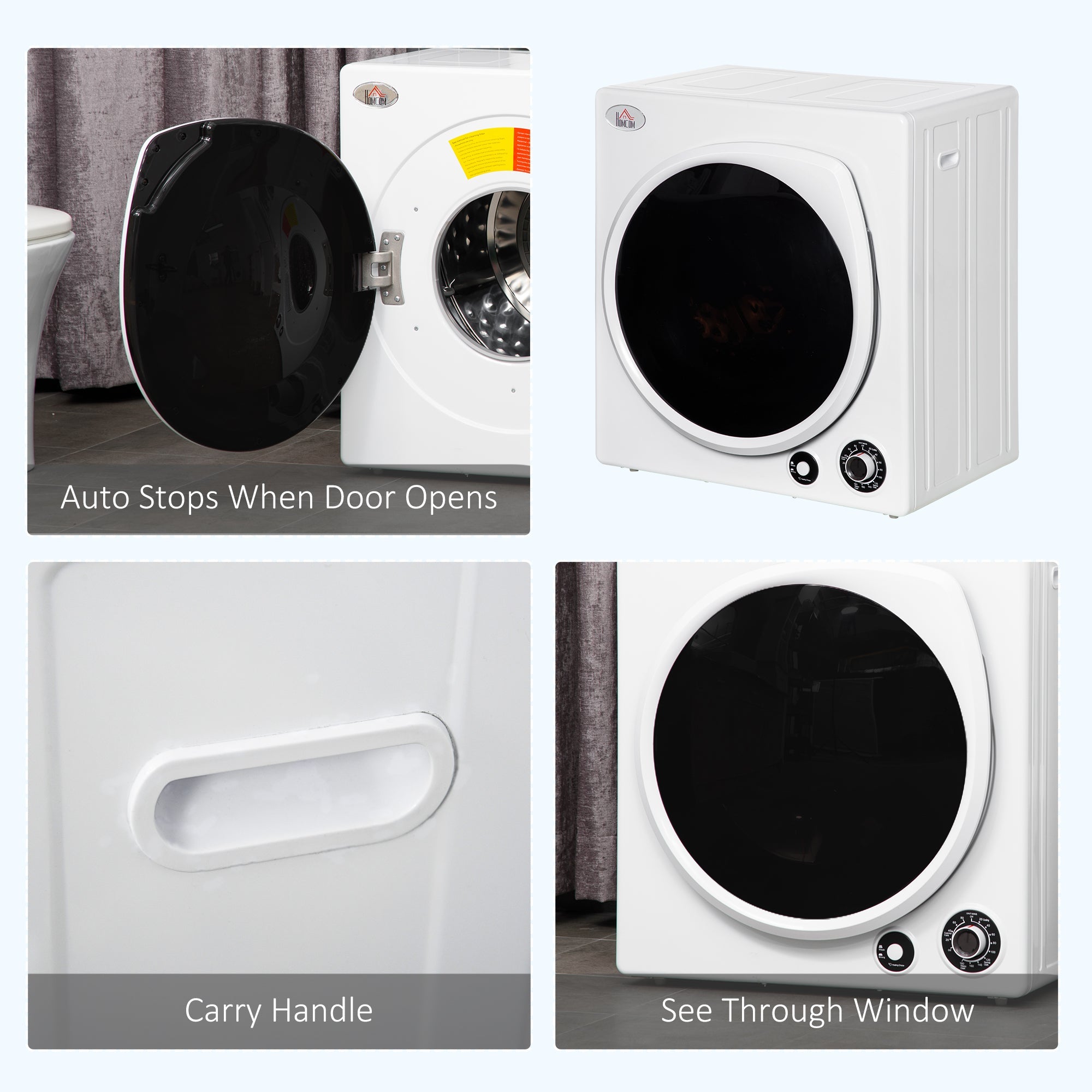 HOMCOM Compact Laundry Dryer, 1350W 13lbs Portable Dryer with 5 Drying Modes,Stainless Steel Tub for Apartment, Home, Dorm, White 