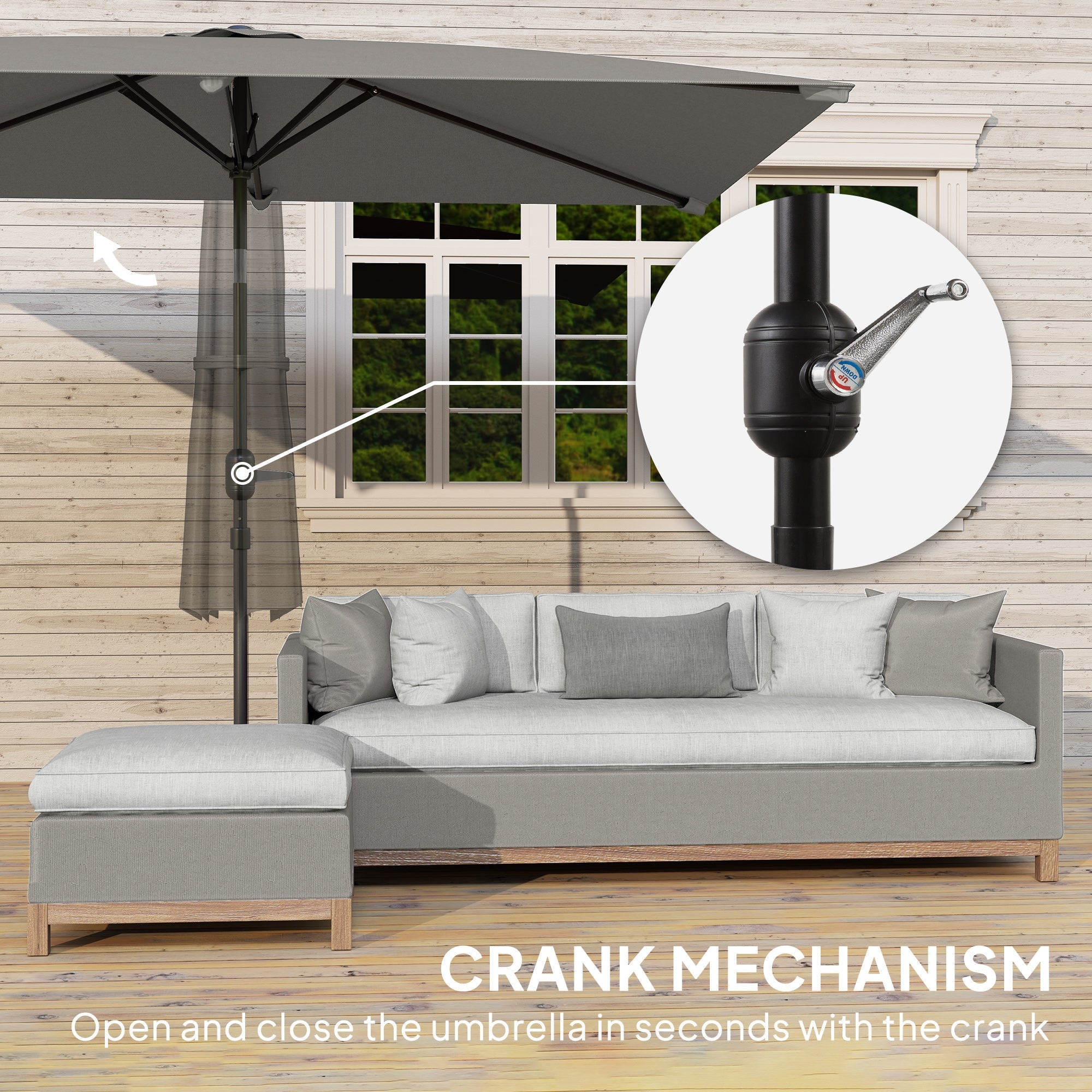 Outsunny 6.5x9.6ft Rectangle Aluminum Tilt Patio Umbrella, Garden Market Parasol, Outdoor Sunshade Canopy with Crank, Light Grey 